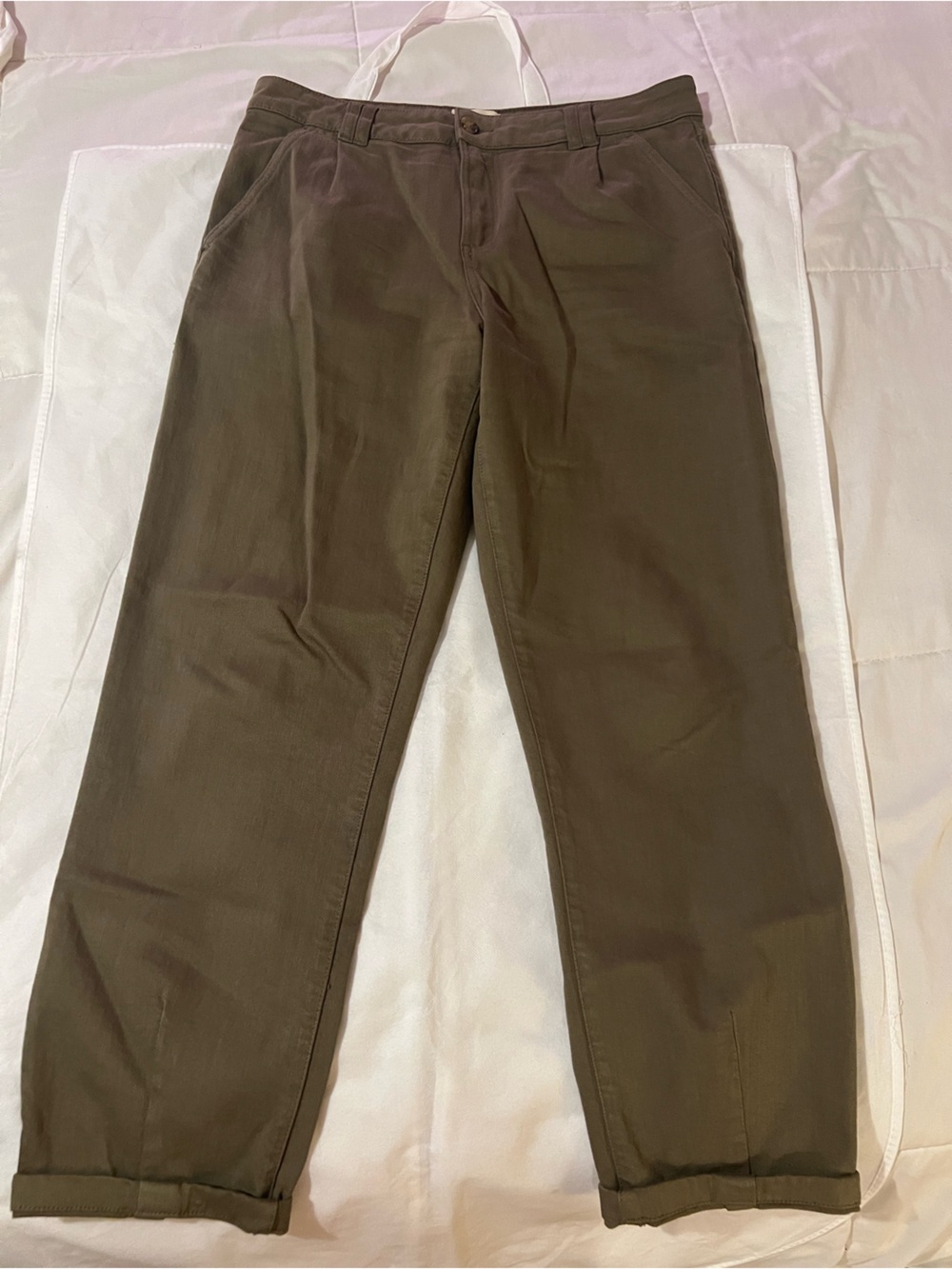 Sezane manu trousers olive green straight leg cropped pants size 38 or 6 USA - Picture 3 of 14
